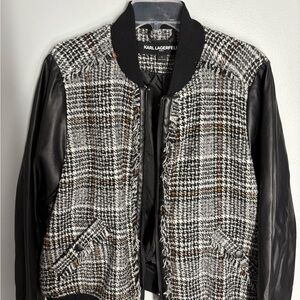 Karl Lagerfeld Black and White Houndstooth Bomber Jacket